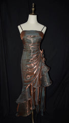 Vintage Mermaid Spaghetti Straps Satin Long Party Dress Prom Dresses S2806