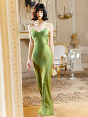 Modest Mermaid Spaghetti Straps Green Long Evening Dress Prom Dresses SD2809