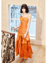 Modest Mermaid Spaghetti Straps Organge Ankle Length Evening Dress Prom Dresses SD2812