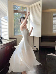 Pretty A Line Square Neckline White Ankle Length Evening Dress Prom Dresses SD2815