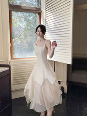 Pretty A Line Square Neckline White Ankle Length Evening Dress Prom Dresses SD2815