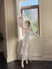 Pretty A Line Square Neckline White Ankle Length Evening Dress Prom Dresses SD2815