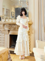 Sexy Mermaid Sweetheart Neckline White Lace Ruffles Long Evening Dress Prom Dresses SD2823