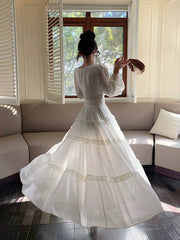 Pretty A Line V Neckline Long Sleeves Chiffon White Ankle Length Evening Dress Prom Dresses SD2825