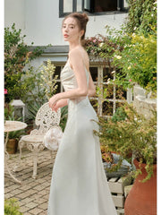 Retro Mermaid Spaghetti Straps White Long Length Evening Dress Prom Dresses SD2828
