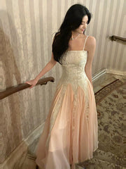 Pretty A Line Spaghetti Straps Pink Chiffon Ankle Length Evening Dress Prom Dresses SD2829