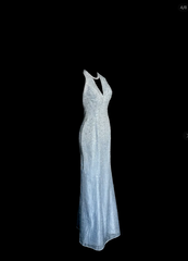 Vintage Mermaid Halter Neck Blue Sequin Prom Gown Fairy Prom Dresses SD2905