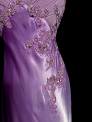 Aesthetic A line Halter Neckline Lilac Satin Prom Dress Ruffle Long Party Dress SD2910