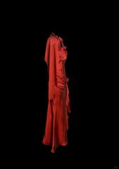 Aesthetic Mermaid Halter Neckline Red Satin Prom Dress Ruffle Long Party Dress SD2912