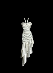 Retro Mermaid Halter Satin High Low Evening Dress Prom Dresses SD2915