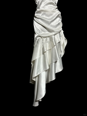 Retro Mermaid Halter Satin High Low Evening Dress Prom Dresses SD2915