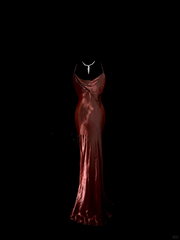 Modest Mermaid Spaghetti Straps Burgundy Prom Dress Ruffle Long Party Dress S2935