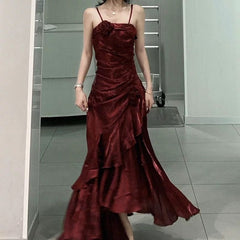 Vintage Mermaid Spaghetti Straps Long Party Dresses Birthday Outfits SD2950