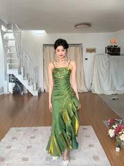 Vintage Mermaid Spaghetti Straps Green Long Party Dresses Birthday Outfits SD2948