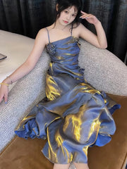 Vintage Mermaid Spaghetti Straps Long Party Dresses Birthday Outfits SD2950