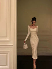 Sexy Sheath Straps Long Sleeves White Ankle Length Prom Dresses Birthday Dress SD412