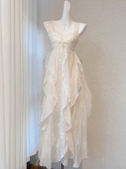 Chic A line Straps Floral White Ankle length Birthday Dresses Birthday Outfits SD517