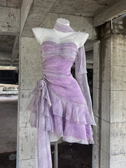 Retro Light Purple A-line Spaghetti Strap Short Lilac Homecoming Dress 17th Birthday Dress HZ0319