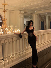 Sexy Sheath Straps Sleeveless Black Ankle Length Lace Prom Dresses Birthday Outfits SD625