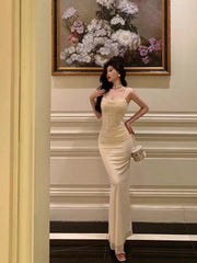French Sheath Straps Ivory Long Tulle Prom Dresses Birthday Outfits SD741