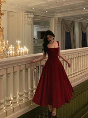 Retro Burgundy Maxi Length Design Elegant A-Line Evening Dress Prom Dress HZ1024