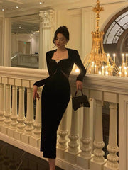 Gorgeous Sheath Strapless Long Sleeves Black Date Night Dress Prom Dresses Birthday Outfit SD755