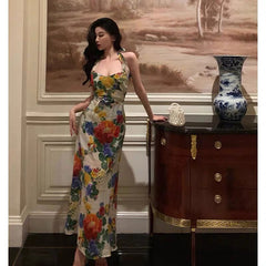 Pretty A Line Halter Floral Long Prom Dresses Birthday Outfits Evening Gown SD820