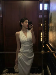Pretty Sheath V Neckline Sleeveless Date Night Dress White Prom Dresses Birthday Party Outfit SD887