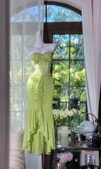 Classy Green Mermaid Evening Dresses Sweetheart Neck Beaded Ruffle Chiffon Prom Outfit