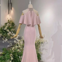 Pink Vintage Off The Shoulder Long Mermaid Prom Dress，Elegant Evening Dress SH642