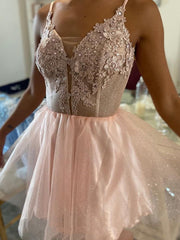 Short Pink Lace Graduation Homecoming Dresses SH021