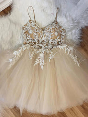 Short Champagne Lace Homecoming Dresses SH024