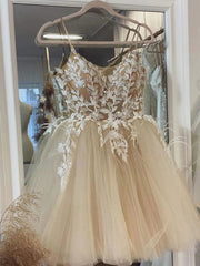 Short Champagne Lace Homecoming Dresses SH024