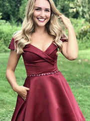 Off the Shoulder Short Burgundy Homecoming Dresses SH025