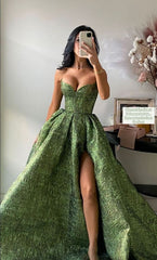 Vintage Spaghetti Straps Green Prom Dress Long Prom Dresses SH343