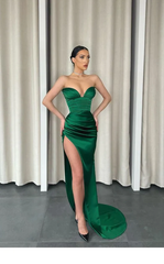 Simple Strapless Mermaid Side Slit Long Prom Dress With Train,Party Dress,Evening Dress,Slit Dress SH434