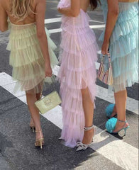 Elegant Halter Tulle Blue Prom Dress With Layers, Long Formal Evening Dresses SH559