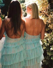 Elegant Halter Tulle Blue Prom Dress With Layers, Long Formal Evening Dresses SH559