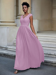 Lace and Chiffon Maxi Dress with Cap Sleeves-Wisteria