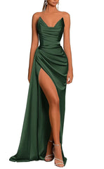 L0974 - Simple Couture Strapless Draped With Train and High Slit Evening Party Prom Formal Dress
