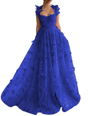 Long Tulle Prom Dress with 3D Butterflies Sexy Slit Ball Gown Evening Dresses Party Wedding Formal