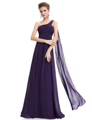One-shoulder Empire Pleated Long Chiffon Bridesmaid Dress