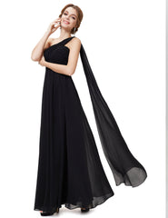 One-shoulder Sash Pleated Long Chiffon Bridesmaid Dress