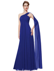 One-shoulder Empire Pleated Long Chiffon Bridesmaid Dress