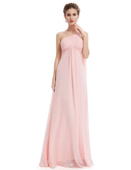 One-shoulder Empire Pleated Long Chiffon Bridesmaid Dress