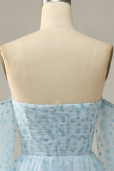 Sky Blue Off The Shoulder Prom Dress Long