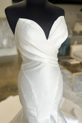 White Surplice Mermaid Long Wedding Gown