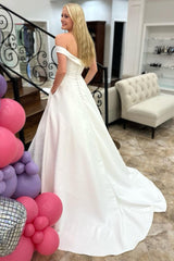 Minimalist White Off-the-Shoulder Wedding Dress