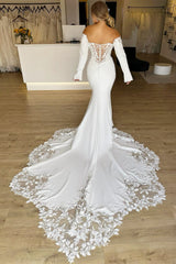 White Lace Off-the-Shoulder Mermaid Wedding Dress