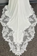 White Lace Plunge V Backless Mermaid Wedding Dress